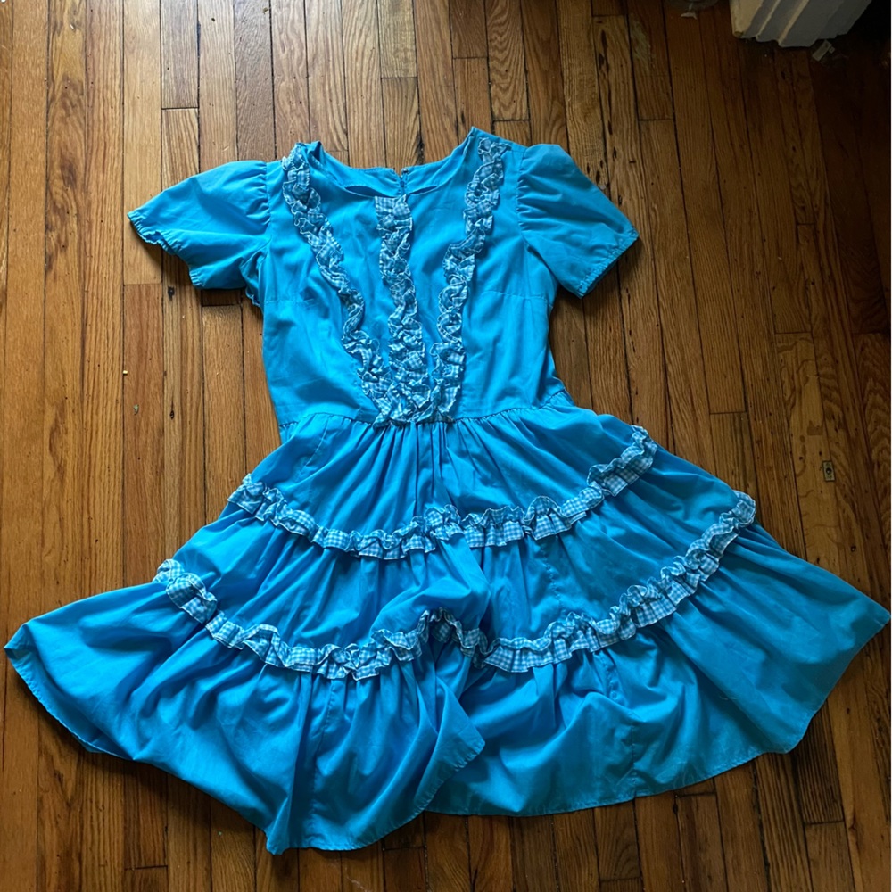Vintage Blue Ruffled Square Dancing Dress